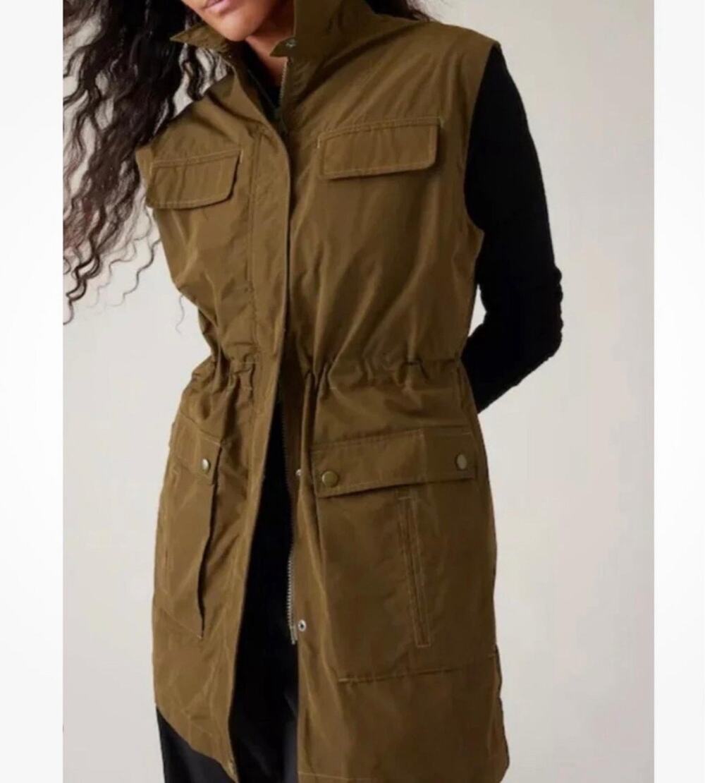 Athleta Boundless Utility Vest Dress Acacia Olive L Cargo Safari Gorpcore Travel